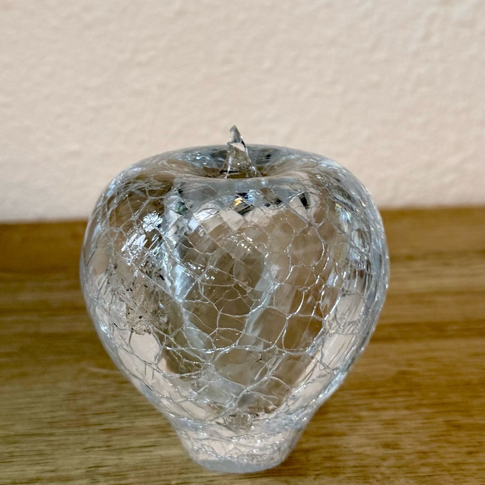 Crackled hand blown Apple Clear Glass Paperweight